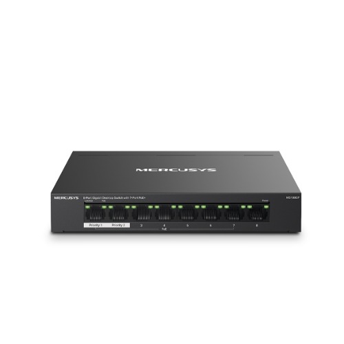 NWMS-MS108GP Mercusys MS108GP 8-Port Gigabit Desktop Switch with 7-Port PoE+, Up to 250 m