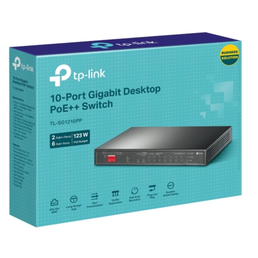NWTL-SG1210PP TP-Link TL-SG1210PP 10-Port Gigabit Desktop Switch with 6-Port PoE+ and 2-Port PoE++ , 9× 10/100/1000Mbps RJ45 Ports, 1× 1000Mbps Combo SFP/RJ45 Port
