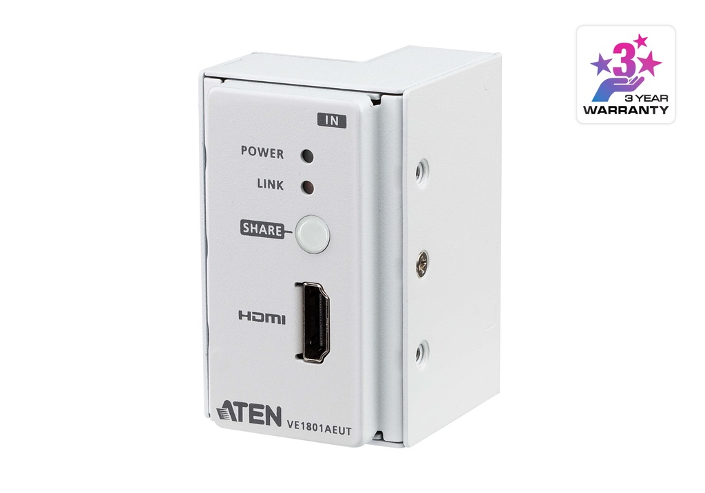KVA-VE1801AEUT Aten HDMI HDBaseT-Lite Transmitter with EU Wall Plate / PoH, supports 4K @ 60 Hz (4:2:0) up to 40 m (Cat 6A), 1080p @ 70m (Cat 6A)