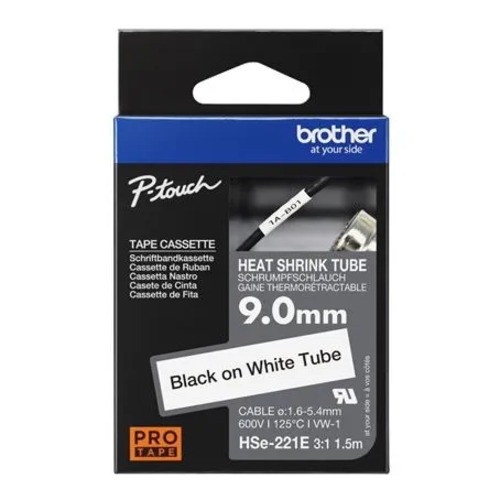 COB-HSE221E Brother HSE-221E 9.0MM BLACK ON WHITE HEAT SHRINK TUBE CATRIDGE 3:1 (compatible with PT-E300VP/E550WVP/D800W/P750W/P900W/P950NW)