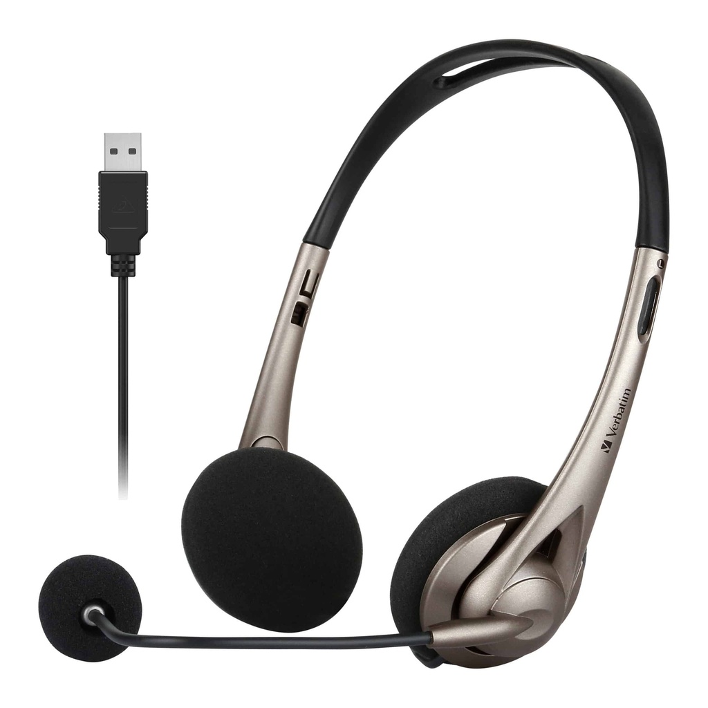 [SPV-66556] SPV-66556 Verbatim Multimedia Headset with Boom Mic Headphone, Volume Control, USB 3.0 – Grey – School, Office, Business. Retail Pack