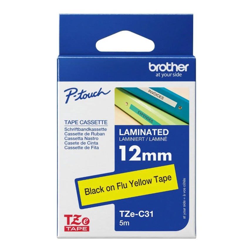 [COB-TZEC31] COB-TZEC31 Brother TZE-C31 - 12MM Black On Fluoro Orange TZE Tape