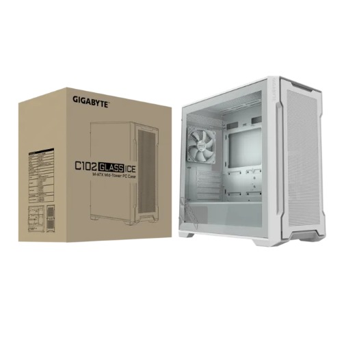 CAGP-C102GI_M-ATXWH GIGABYTE C102 GLASS ICE Mid Tower case, 450x 210x 450 mm, White, 5 Expansion slots, 2x 3.5' Drive Support, 2 + 1 x 2.5' Drive Support, USB 3.0 x2