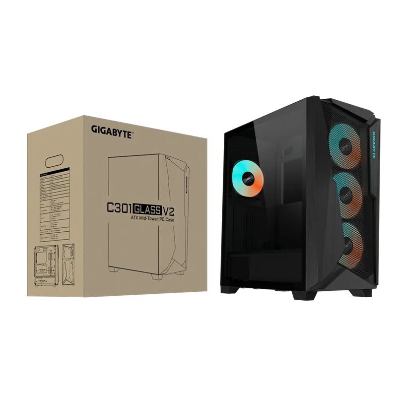 CAGB-C301GV2ATX (LS) Gigabyte C301V2 RGB Tempered Glass E-ATX Black Mid Tower Gaming Chassis  2x3.5' 2x2.5' 2xUSB3.0 Detachable Dust Filter Liquid Cooling PSU ATX