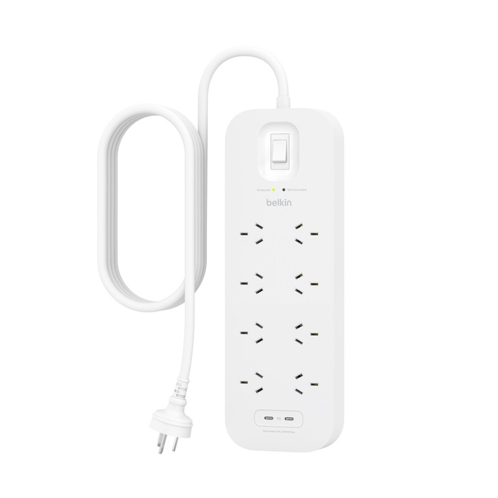 [MPA-SRB004AU2M] MPA-SRB004AU2M Belkin Surge Pro 8-Outlet Surge Protector With Dual USB-C Ports (SRB004AU2M) - Heavy Duty 2M Power Cord, 900 Joules, $70000 CEW, 2 Years Warranty