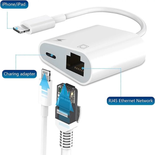 [MPA-EPALC] MPA-EPALC USP Lightning to Ethernet + Power Adapter for iPhone/ iPad, RJ45 LAN + Charging, Fast stable internet, Plug & Play, iOS, 5 Year Warranty