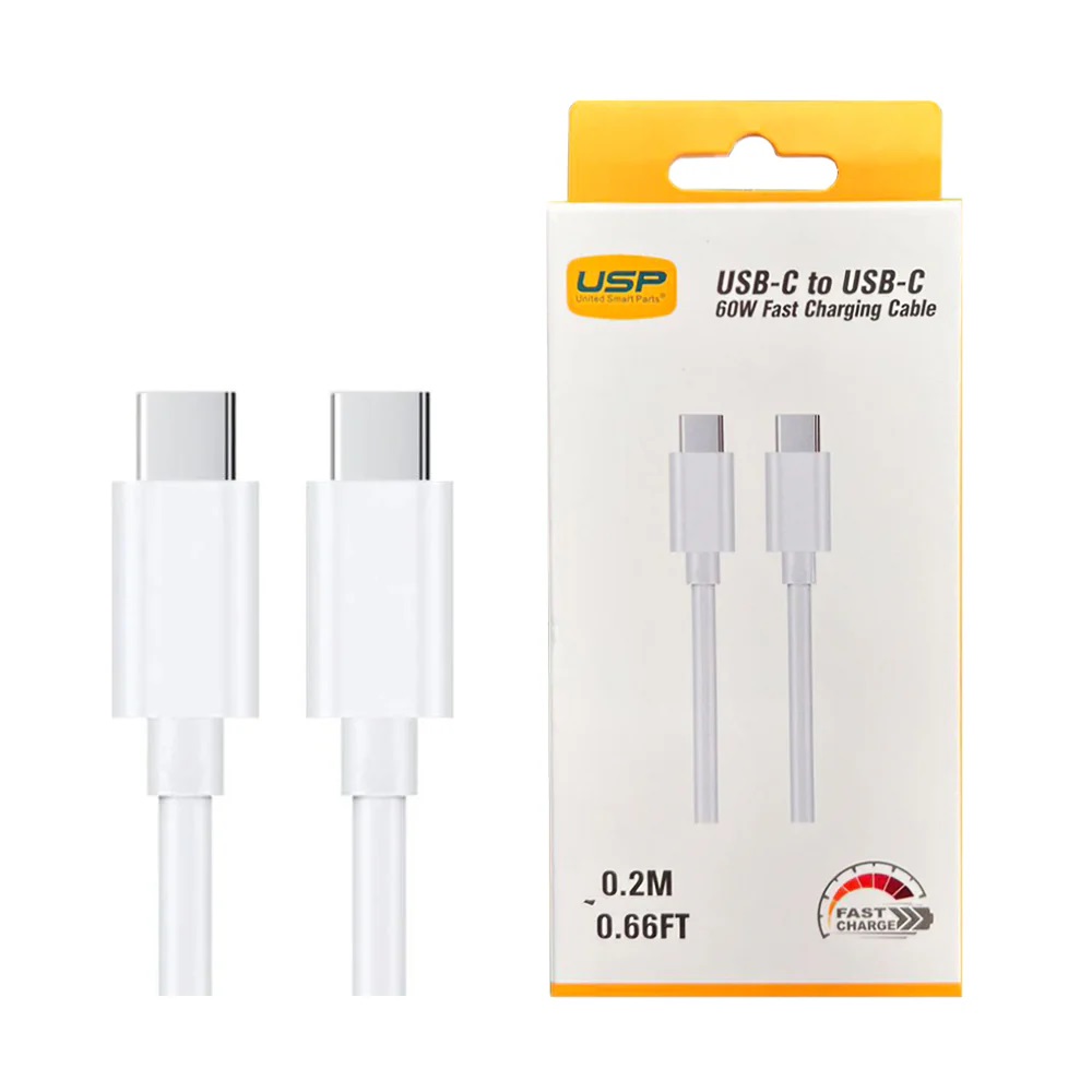 [MPA-6976552041157] MPA-6976552041157 USP USB-C to USB-C 60W Mini Cable (0.2M) White - High Performance,Durable, High Speed, Samsung Galaxy, Apple iPhone, iPad, MacBook, 5 Years Warranty