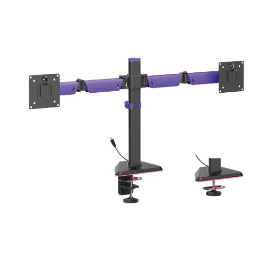 MABT-LDT89-C024L Brateck LDT89-C024L Matte Black Amethyst Articulating RGB Lighting Gaming Dual Monitor Arm, Fit Screen Size: 17'-32' (LS)