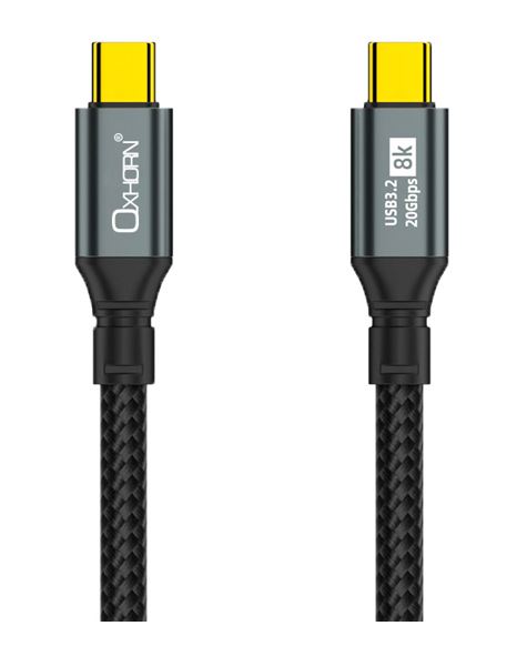 OXH-CB-CC-323 Oxhorn USB 3.2 Gen 2×2 3m USB-C to USB-C 20Gbps 8K@60Hz 20V 100W E-Marker Chip Black fast charging & Video cable Laptop Phones Tablet USB-C Device