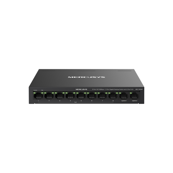 NWMS-MS110CMP Mercusys MS110CMP 8-Port 10/100 Mbps + 2-Port Gigabit Desktop Switch with 8-Port PoE+