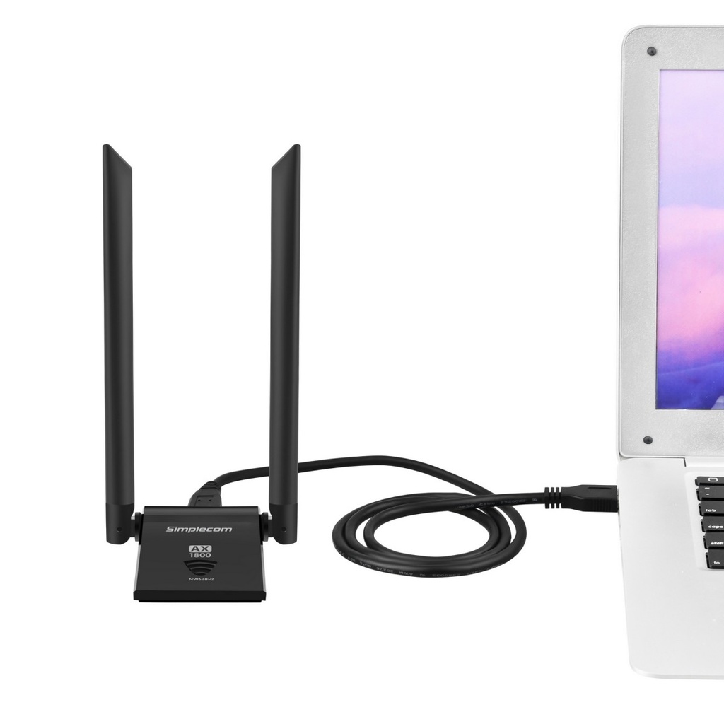 HXSI-NW628V2 Simplecom NW628v2 AX1800 Dual Band WiFi 6 USB Adapter with 2x 5dBi High Gain Antennas