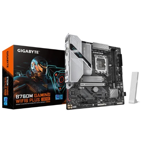 [MBG-B760MGAMINGWF6PLGN5] MBG-B760MGAMINGWF6PLGN5 Gigabyte B760M GAMING WIFI6 PLUS GEN5 Intel LGA 1700 m-ATX Motherboard, 2xDDR5 ~128GB, 1xPCI-E x16, 1xPCI-E x1, 2xM.2, 4xSATA, 5xUSB 3.2, 2xUSB 2.0