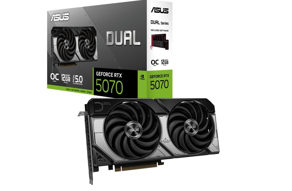 [VCA-RTX5070-O12G-DU] VCA-RTX5070-O12G-DU ASUS nVidia GeForce DUAL-RTX5070-O12G 12GB GDDR7 OC Edition, 2542MHz Boost Clock, RAM 28Gbps, 1000 AI TOPs, Digital Max Resolution 7680 x 4320