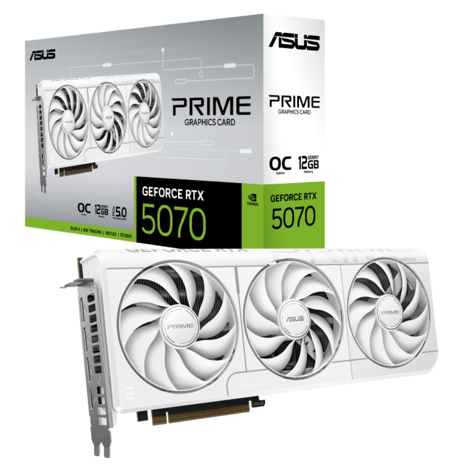 [VCA-RTX5070-O12G-PRIW] VCA-RTX5070-O12G-PRIW ASUS PRIME GeForce RTX™ 5070 12GB - White OC Edition, NVIDIA®, GDDR7, 6144 CUDA Cores, 28Gbps, 192-bit, PCIe 5.0, HDMI 2.1b, DP 2.1b
