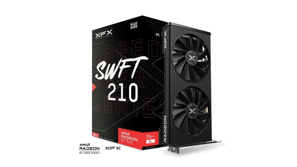 VCX-RX7600-8G XFX Speedster SWFT210 AMD Radeon RX 7600 Core Gaming Graphics Card with 8GB GDDR6 HDMI 3xDP, AMD RDNA™ 3  (RX-76PSWFTFY)