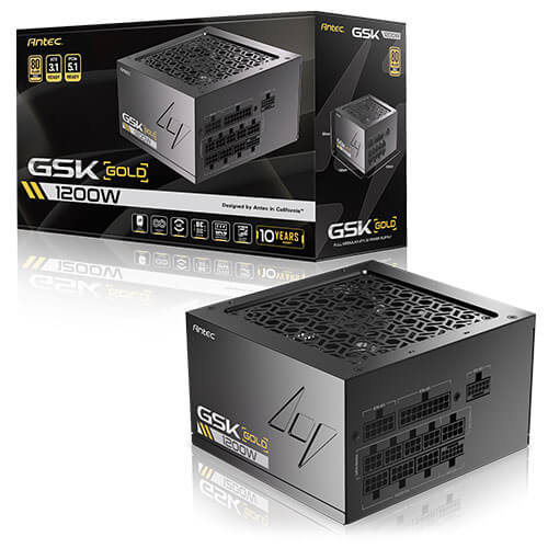 PSA-GSK1200 Antec GSK1200 AU, ATX 12V 3.1, 1200W, Full-Modular, 80 Plus Gold, 120mm FDB fan, 100–240V, OCP/OVP/UVP/SCP/OPP/OTP/SIP/NLO protection, 10yr wty