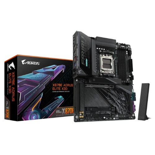 MBG-X870EAORUSELITEX3D Gigabyte X870E AORUS ELITE X3D AM5 ATX, Ryzen 9000/8000/7000, 4×DDR5 256GB, PCIe 5.0 M.2, USB4, Wi-Fi 7, BT 5.4, 5GbE LAN, ALC1220, HDMI, Q-Flash Plus