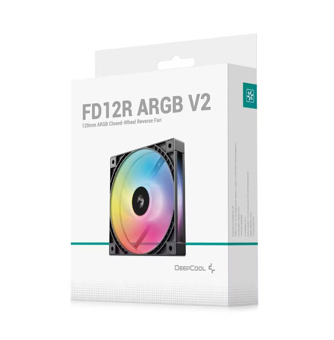 CFD-FD12R-ARGB-V2 DeepCool FD12R ARGB V2 120mm Integral Blade Silent Ring Reverse-Blade Fan, 4-Pin PWM, 3-Pin 5V ARGB, Hydro Bearing
