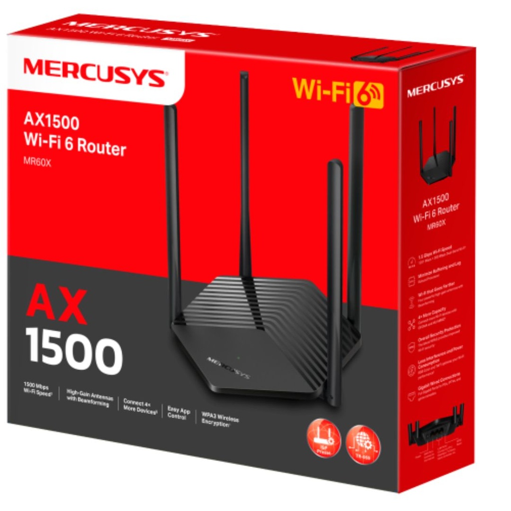 Mercusys MR60X AX1500 WiFi 6 Router, Up to 1.5Gbps, OFDMA, MU-MIMO, WPA3