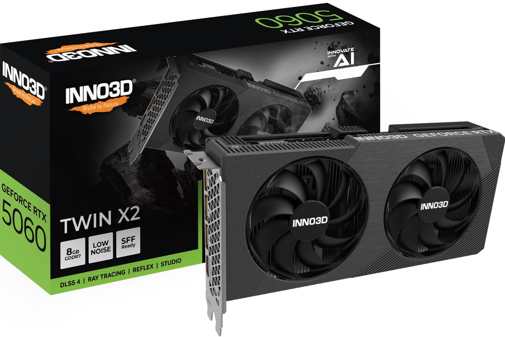 [VCI-RTX5060-TWX2V2] VCI-RTX5060-TWX2V2 INNO3D nVidia GeForce RTX 5060 TWIN X2 V2  8GB GDDR7, 2497MHz Boost Clock, RAM 28Gbps, 3xDP, 1xHDMI 225x116x41mm