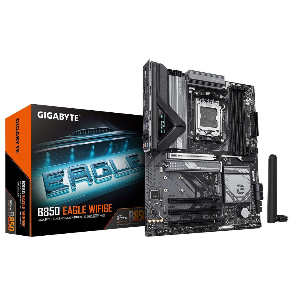 MBG-B850EAGLEWIFI6E Gigabyte B850 EAGLE WIFI6E 1.0, AMD AM5, 4 x DDR5 up to 256 GB,  1 x HDMI, 4 x PCI Express x16, 3 x M.2, 4 x SATA, 6 x USB 3.2