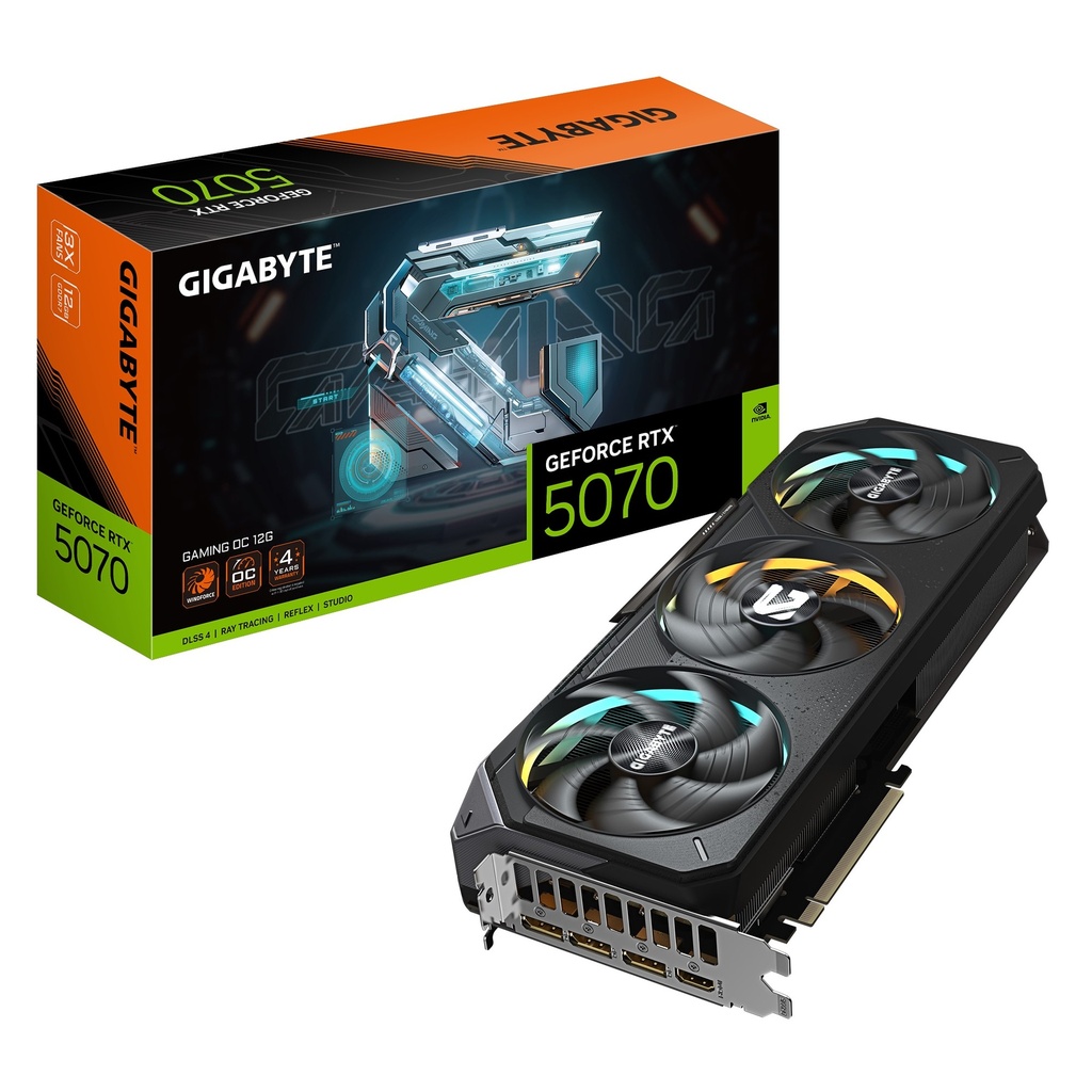 VCG-GV-N5070GAMINGOC-12GD Gigabyte GeForce RTX™ 5070 GAMING OC 12G, 2625 MHz, CUDA  6144, 28 Gbps, GDDR7, 192 bit, PCI-E 5.0, ATX, PSU 750W, DisplayPort 2.1b *3 HDMI 2.1b *1