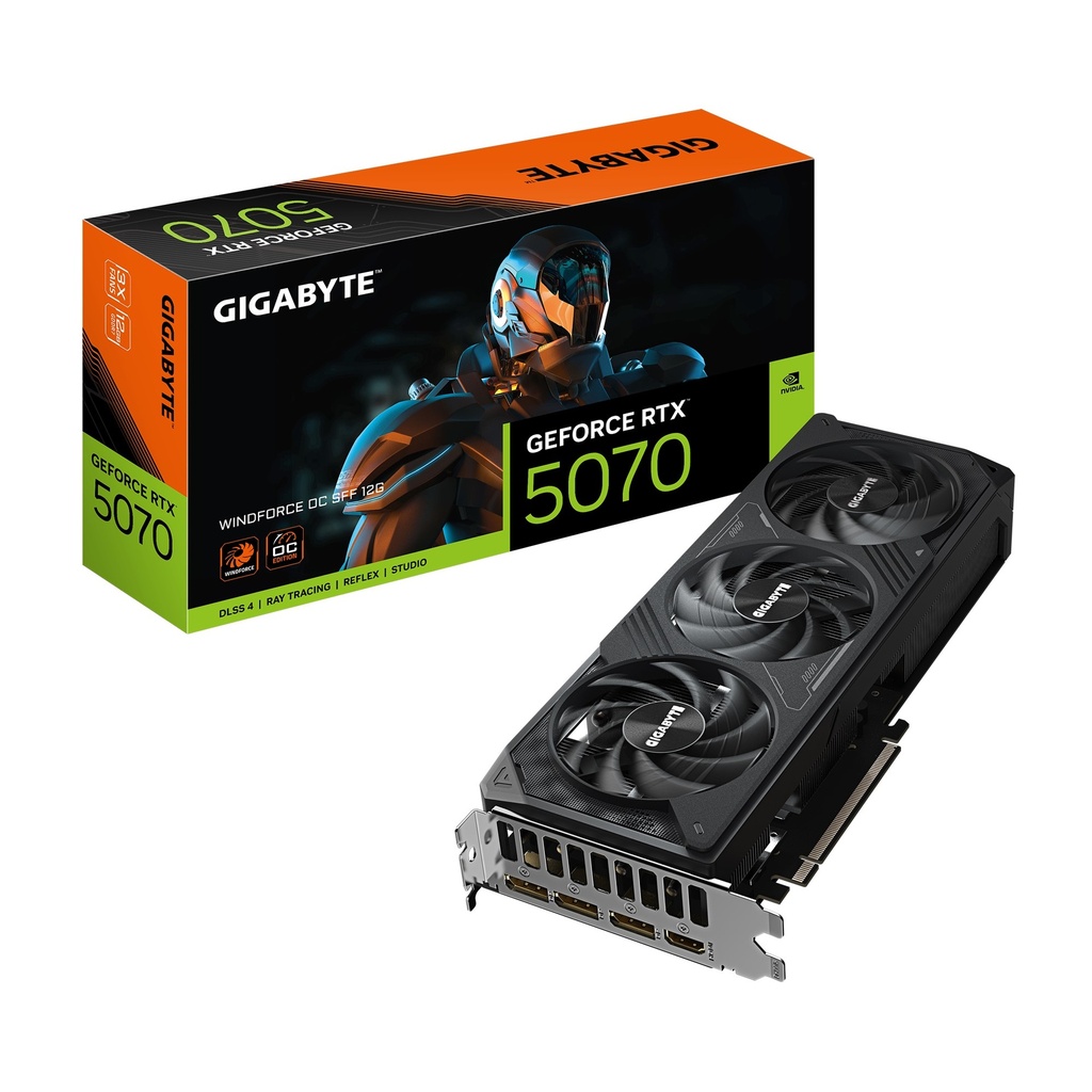 [VCG-GV-N5070WF3OC-12GD] VCG-GV-N5070WF3OC-12GD Gigabyte GeForce RTX 5070 WINDFORCE OC SFF 12G, 2542 MHz, CUDA  6144, 28 Gbps, GDDR7, 192 bit, PCI-E 5.0, PSU 750W, DisplayPort 2.1b *3 HDMI 2.1b *1