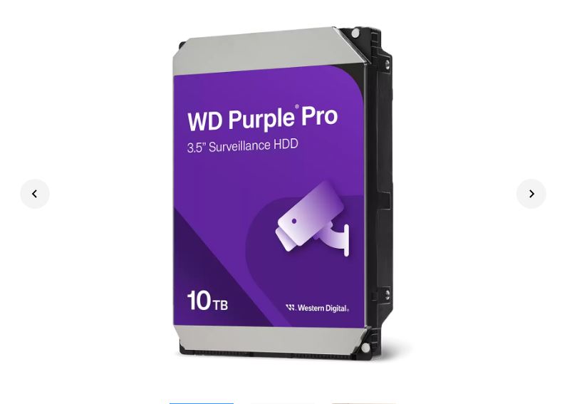 HAWD-PP35-10TB102 Western Digital WD102PURP Purple Pro 10TB 3.5' Surveillance HDD 7200RPM 256MB SATA3 265MB/s 550TBW 24x7 64 Cameras AV NVR DVR 2.5mil MTBF 5yrs
