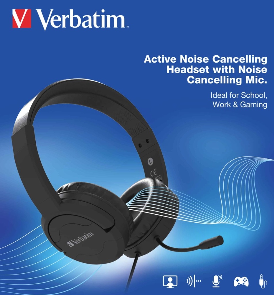 [SPV-66706] SPV-66706 Verbatim Verbatim Multimedia Headset with ANC & Noise Cancelling Boom Mic - Black 66706