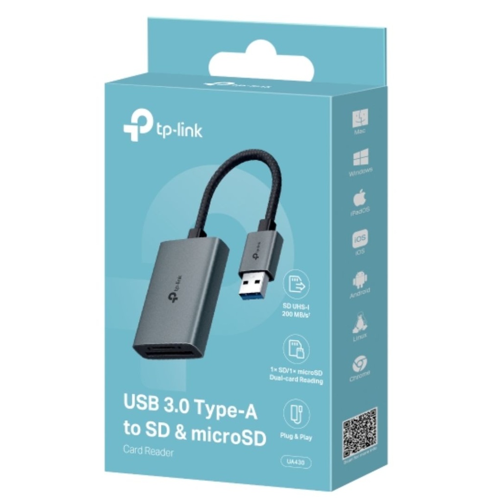 [USTL-UA430] USTL-UA430 TP-Link UA430 USB 3.0 Type-A to SD & microSD 3.0 Card Reader, support SD，SDHC、SDXC，microSD、microSDHC、microSDXC cards up to 2TB.