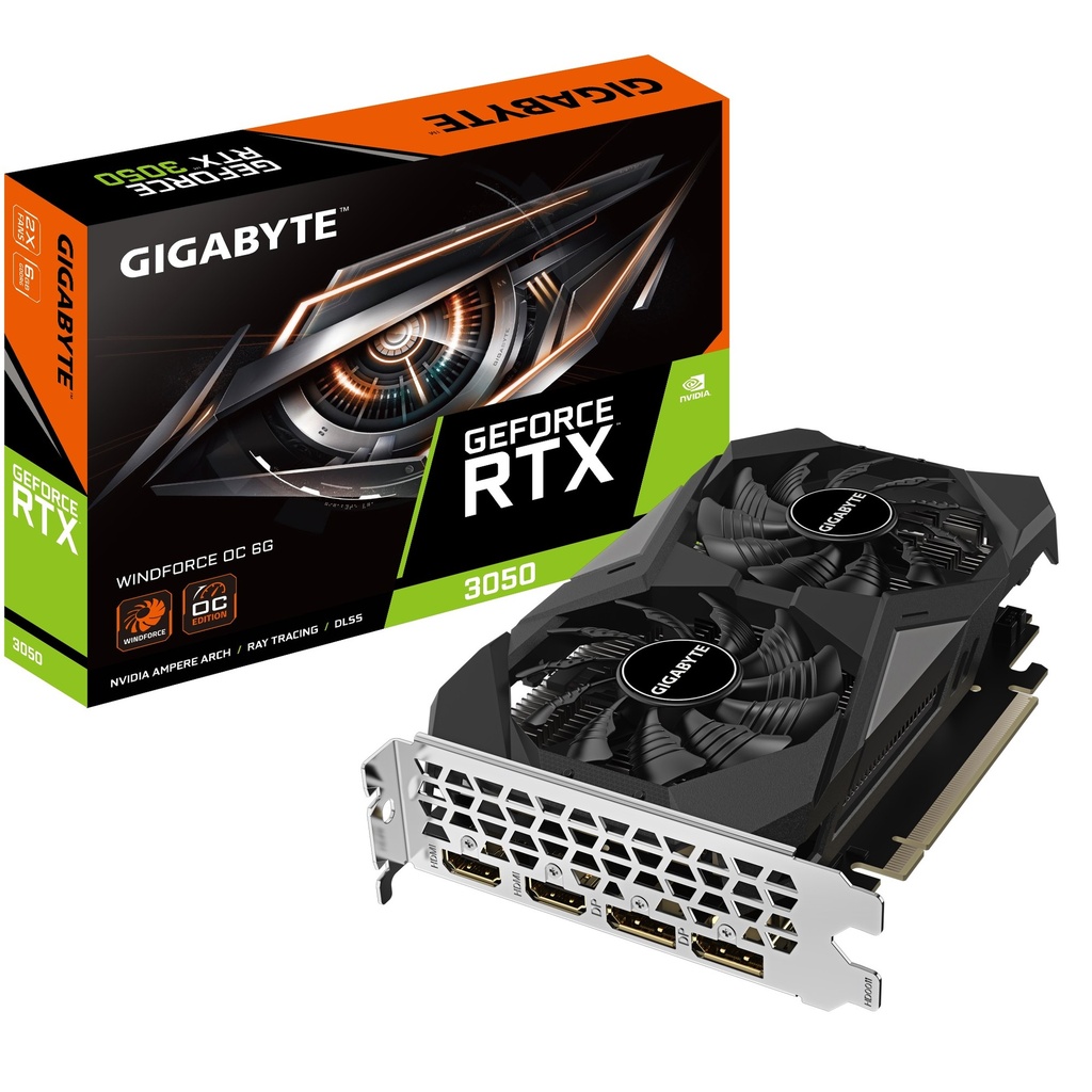 [VCG-N3050WF20CV26GD] VCG-N3050WF20CV26GD Gigabyte nVidia GeForce RTX™ 3050 WINDFORCE OC V2 6G, 1477 MHz, CUDA 2304, 14000 MHz, GDDR6, 96 bit, PCI-E 4.0, PSU 300W, DP1.4a*2 HDMI 2.1*2