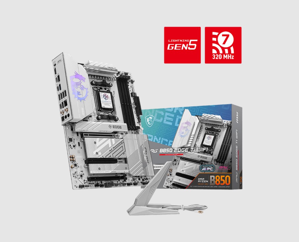 MBM-B850EDGETIWIFI MSI B850 EDGE TI WIFI, AMD B850, 4x DDR5 256GB, 1x HDMI, 3x PCI-E x16 slot, 4x M.2, 8x 4x USB 2.0, Wi-Fi 7