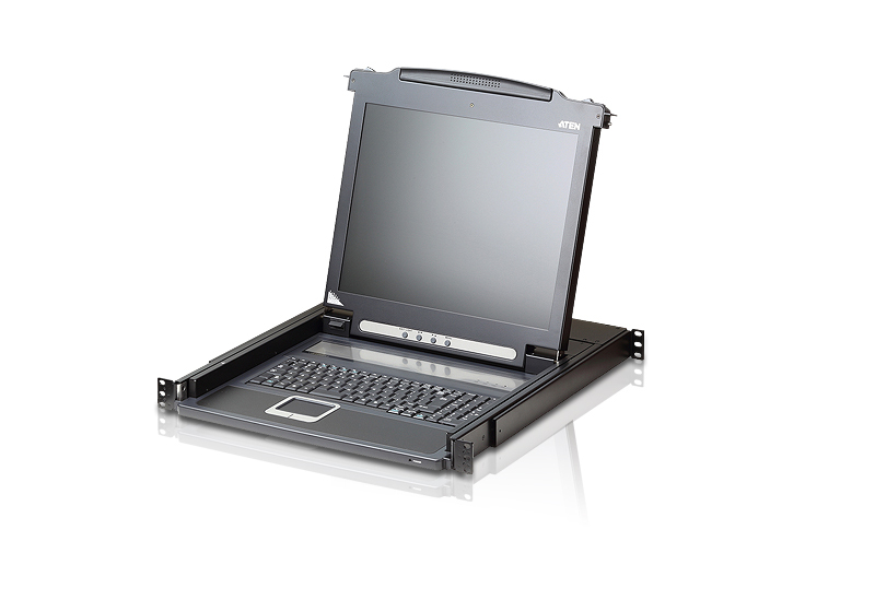 Aten Rackmount Single Rail LCD Console VGA PS/2-USB w/ 17" LCD Display, 1x Custom KVM Cable Included, 1280x1024@75hz Display, LED Illumination