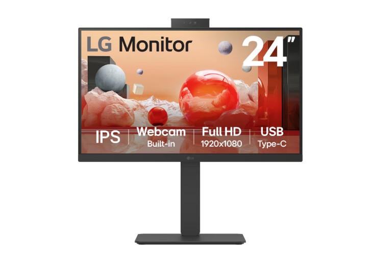 MNL-24BA850-B LG 24' Full HD IPS 100Hz Monitor, 1920x1080, Built-in Full HD Webcam/Mic/Speakers, USB-C 90W PD, RJ45, versatile stand Tilt/Height/Swivel/Pivot