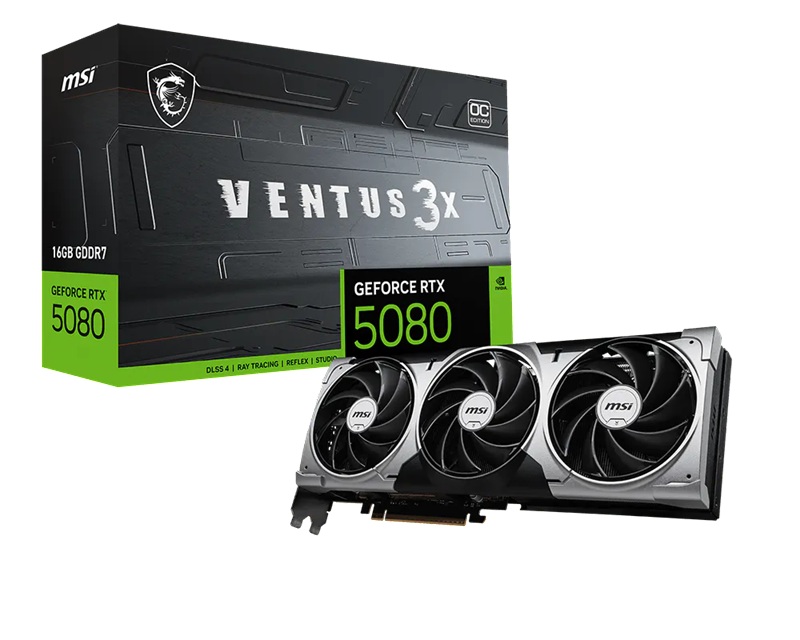 [VCM-RTX5080-16GVENTUS3XOC] VCM-RTX5080-16GVENTUS3XOC MSI nVidia GeForce RTX™ 5080 16G VENTUS 3X OC, Boost: 2640 MHz, CUDA 10752 Units, 16GB GDDR7, HDMI™ x 1