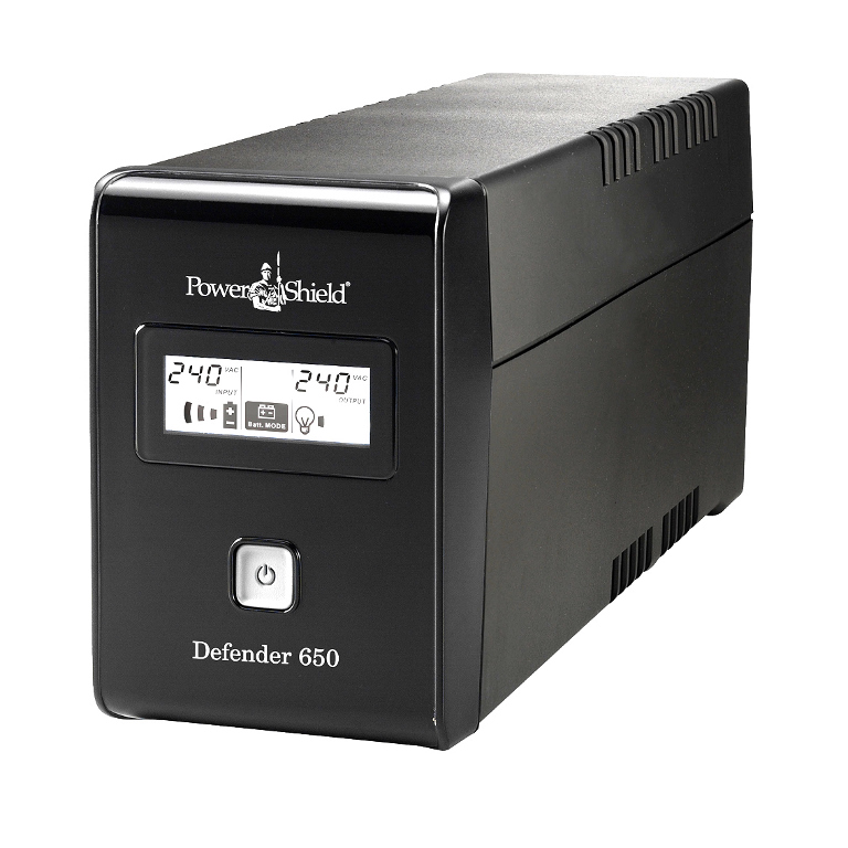 PowerShield Defender 650VA UPS, AVR, LCD display, 4 AUS sockets, user-replaceable batteries, 2-year warranty
