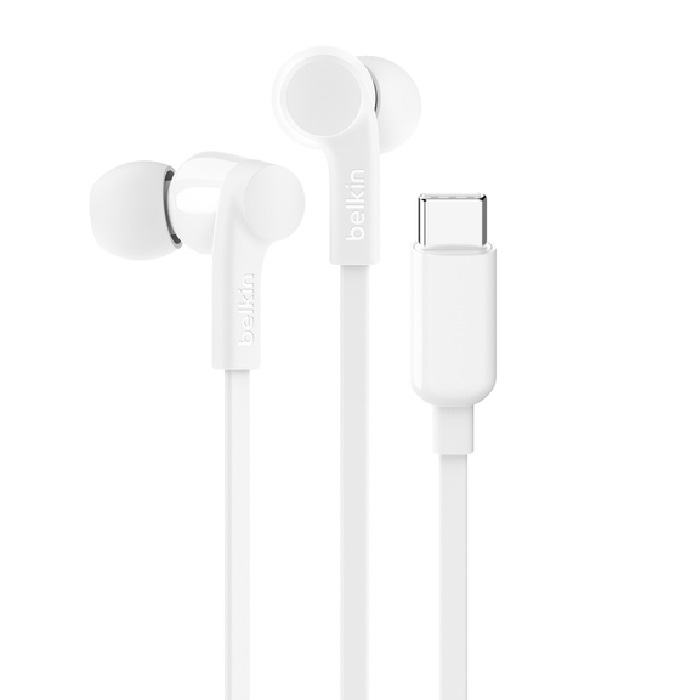 MPA-G3H0002FQWHV2 Belkin SoundForm USB-C Wired Earbuds With Adjustable Volume Limiter -White(G3H0002fqPKV2),IPX5-Rated,10mm Drivers,Built-in Microphone,2 Years Warranty