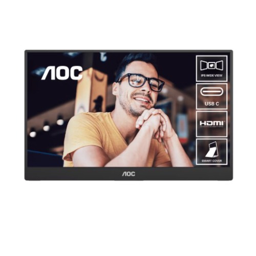 [MNAO-16T20] MNAO-16T20 AOC 15.6inch FHD IPS 1920x1080 16:9, 800:1 Contrast 230 Nits 2x USB-C 1x Mini HDMI 2.0 1Wx2 Speakers Foldable Smart Cover VESA Mount Portable Monitor