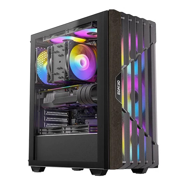 [CAO-CYP5ARGB] CAO-CYP5ARGB OKINOS Cypress P5 ARGB Oak Wood Trim ATX, 4x120mm ARGB Non-PWM Fans Pre-Installed,Type-C,Tempered Glass Side Panel,Black Mid-Tower Case