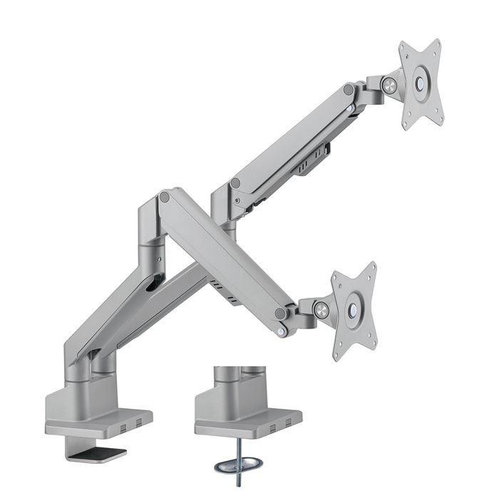 MABT-LDT62-C024-SL Brateck Dual Monitor Thin Gas Spring Monitor Arm Fit Most 17'-32' Monitors, Up to 9kg per screen VESA 75x75/100x100 Matte Silver (LS)