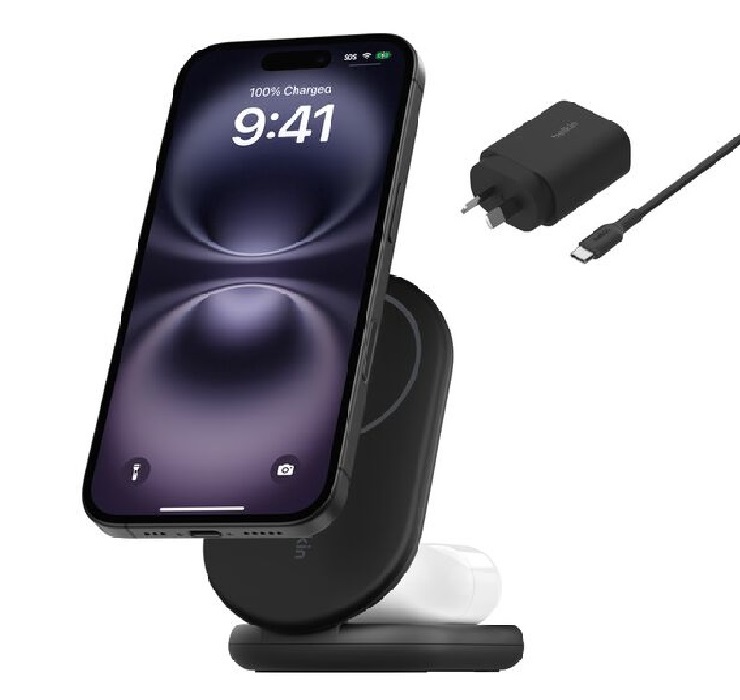 [MPA-WIZ028AUBK] MPA-WIZ028AUBK Belkin BoostCharge 2-in-1 Magnetic Foldable Wireless Charger w/ Qi2(15W)+36W Wall Charger+USB-C Cable(1.5M)-Black(WIZ028auBK)$2500 CEW,2-Year Warranty