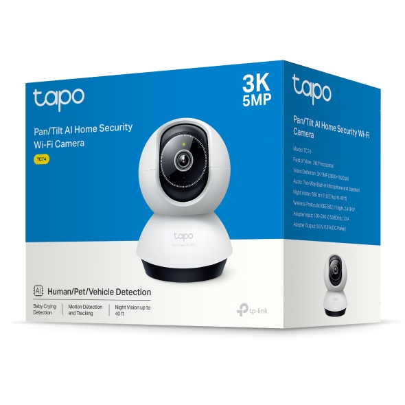 [NWTL-TC74] NWTL-TC74 TP-Link TC74 Pan/Tilt AI Home Security Wi-Fi Camera , 3K 5MP (2880×1620), 2.4 GHz, Horizontal 360º
