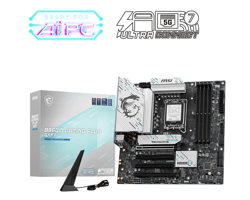 MBM-B860M-GAMINGPLUSWIFI MSI B860M GAMING PLUS WIFI, INTEL B860, 4x DDR5 256GB, 1x HDMI, 4x PCI-E x16, 3x M.2, 4x SATA, 6x USB 2.0, Intel® Killer™ BE1750x Wi-Fi 7