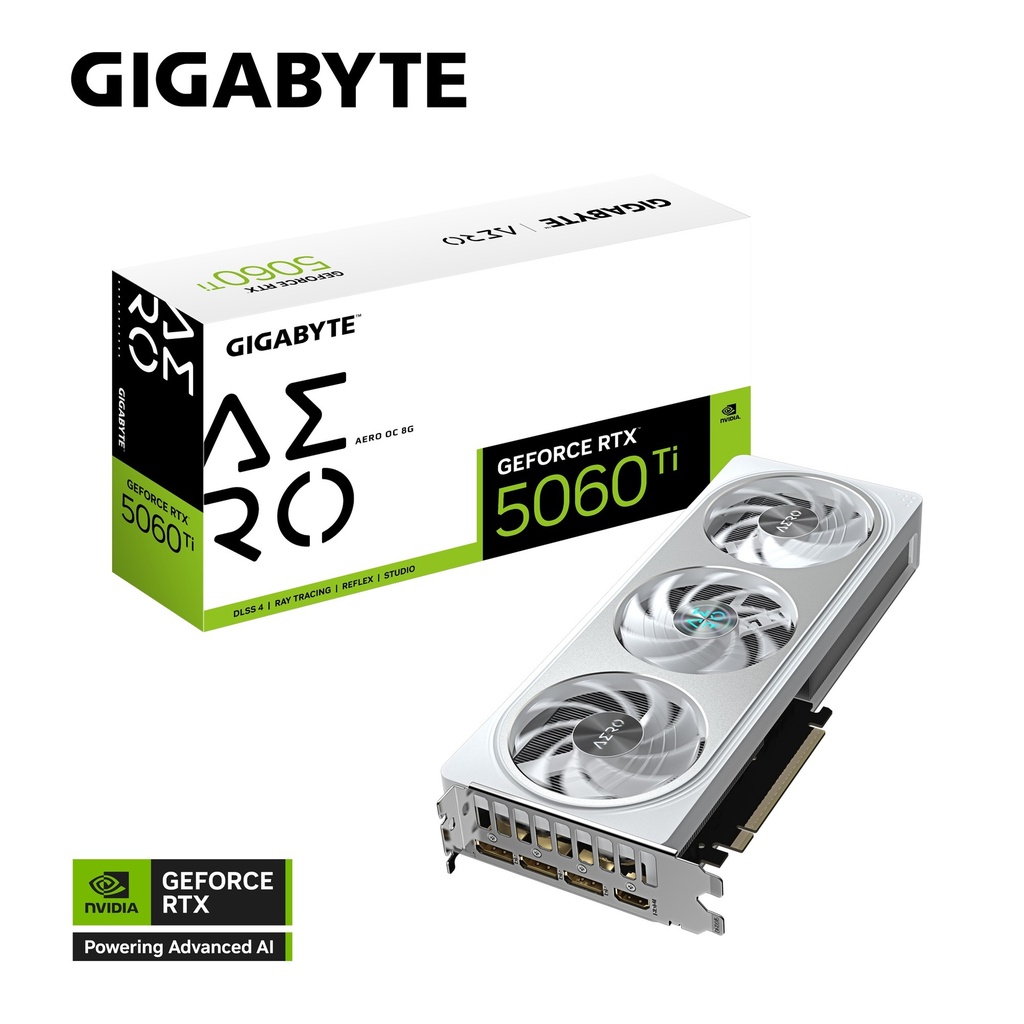 [VCG-N506TAEROOC-8GD] VCG-N506TAEROOC-8GD Gigabyte GeForce RTX™ 5060 Ti AERO OC 8G, 2647 MHz, CUDA TBD, 28 Gbps, GDDR7, 128 bit, PCI-E 5.0, PSU 650W, DisplayPort 2.1b *3 HDMI 2.1b *1