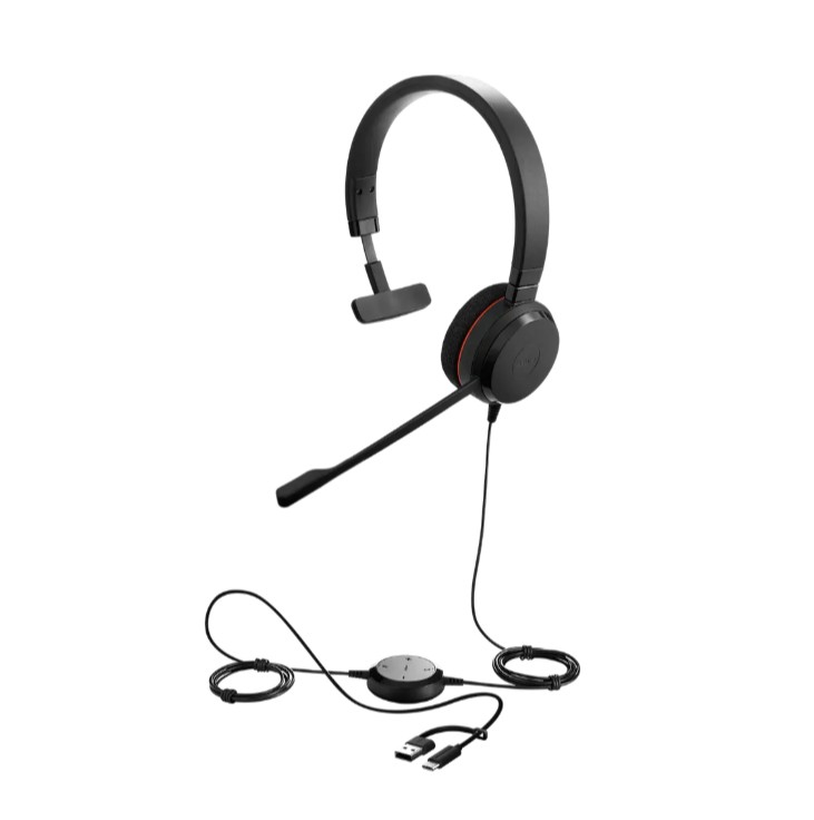 [SPJ-E2-20SE-M-MS-CA] SPJ-E2-20SE-M-MS-CA Jabra Evolve 20 SE, USB C/A, MS Mono Headset, Plug-and-play, Noise-cancelling, Clearer Conversation, Manage Calls Easily, Leatherette Ear Cushions
