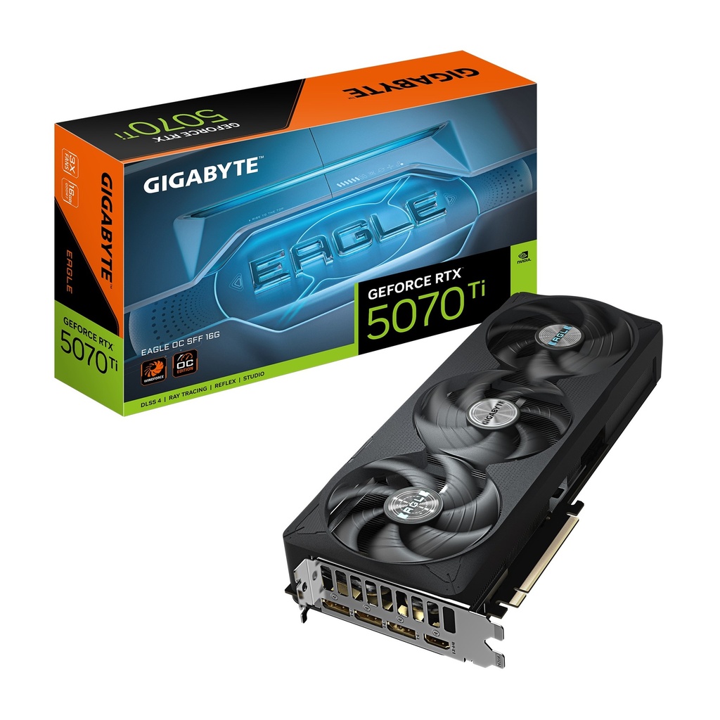 [VCG-GV-N507TEAGLEOC-16GD] VCG-GV-N507TEAGLEOC-16GD Gigabyte GeForce RTX™ 5070 Ti EAGLE OC SFF 16G, 2542 MHz, CUDA 8960, 28 Gbps, GDDR7, 256 bit, PCI-E 5.0, PSU 750W, DisplayPort 2.1b x3 HDMI 2.1b x1