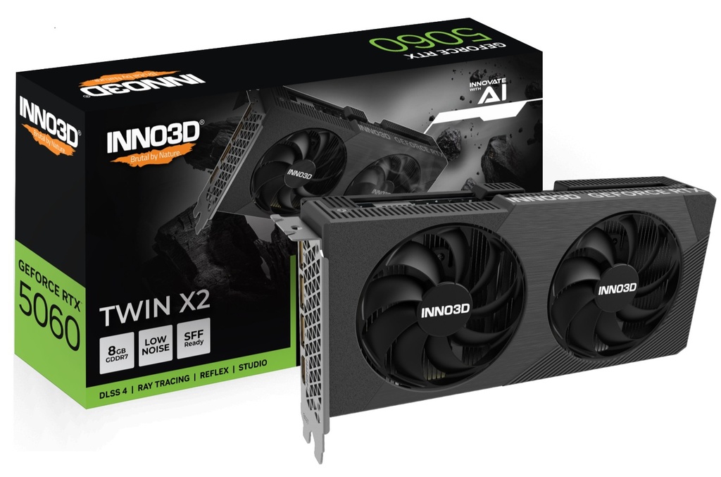 [VCI-RTX5060-TWX2] VCI-RTX5060-TWX2 INNO3D nVidia GeForce RTX 5060 TWIN X2 8GB GDDR7, 2497MHz Boost Clock, RAM 28Gbps, 3xDP, 1xHDMI 225x116x41mm