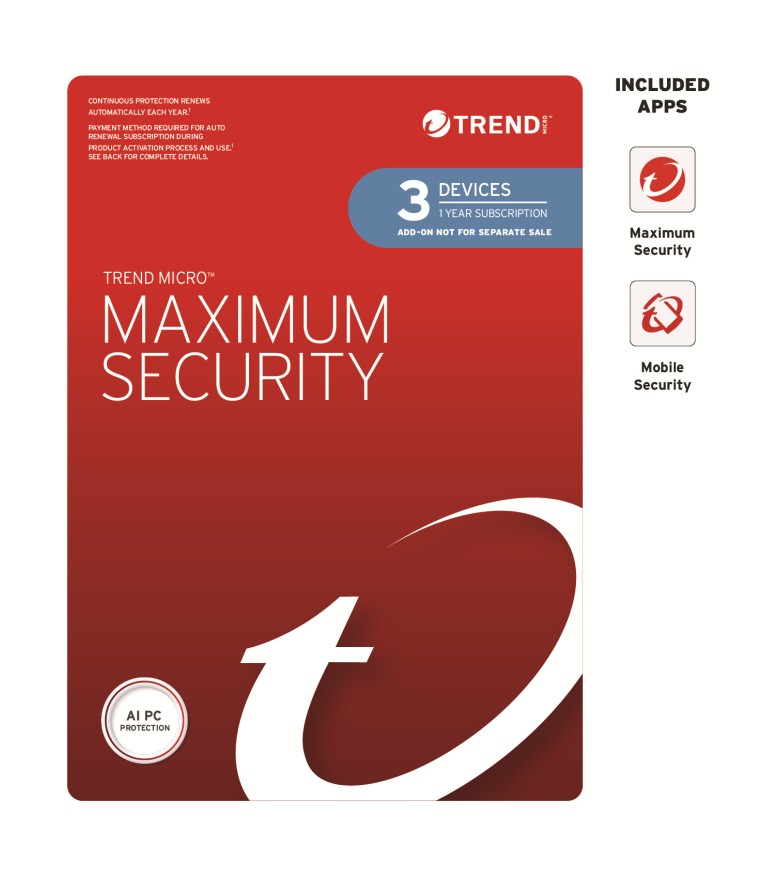 [STRENDMAXSECRET3-1Y-O] STRENDMAXSECRET3-1Y-O Trend Micro Maximum Security (3 Devices) 1 Year Add-on Auto Renew OEM