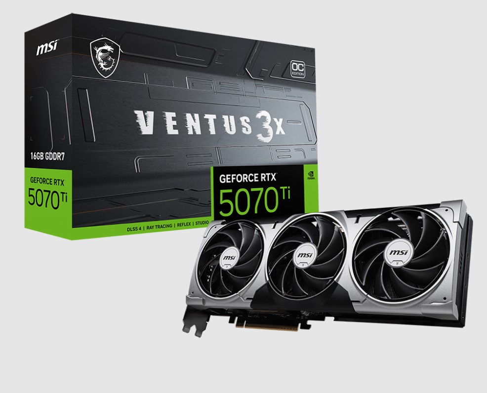 [VCM-RTX5070T16GVENTUS3XOC] VCM-RTX5070T16GVENTUS3XOC MSI nVidia GeForce RTX™ 5070 Ti 16G VENTUS 3X OC,PCI Express® Gen 5, Boost: 2482 MHz, CUDA 8960 Units, 16GB GDDR7, HDMI™ x 1