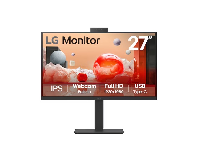 MNL-27BA850-B LG 27' Full HD IPS100Hz Monitor, 1920x1080, Built-in Full HD Webcam/Mic/Speaker, LG Switch App, USB-C 90W PD, RJ45, sRGB 99%, Adj. Stand